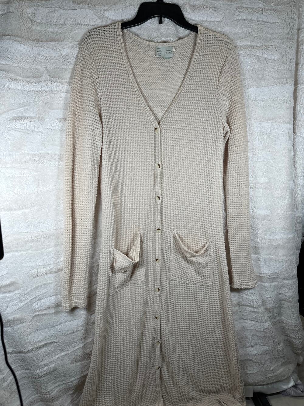 Anthropologie Saturday Sunday waffle Knit long Boho Beige button cardigan